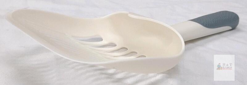 NEW Cat Litter Scoop Slotted Ergonomic Handle, White/Gray,
