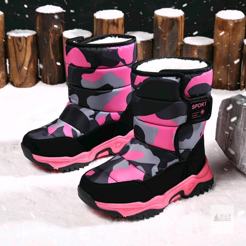 New Size 33 EU (2.5) Kids' Warm Neon Camouflage Winter Boots
