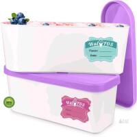 New 2-Pack Walfos Ice Cream Containers for Homemade Ice Cream - 1.6 Quart, Bonus Sealing Bands Keeping Lids Airtight, Reusable Ice Cream Tubs, Stackable Freezer Storage for Yogurt, Sorbet - Purple