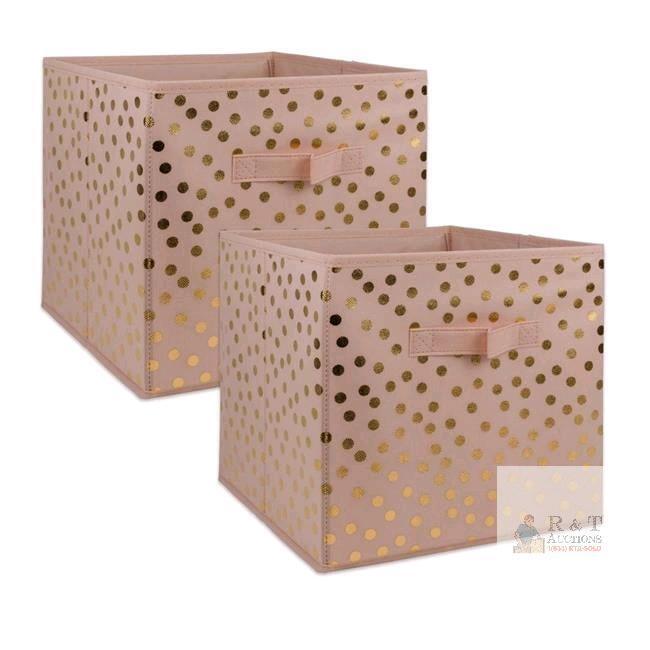 2 New Design Imports CAMZ38927 11 x 11 x 11 in. Nonwoven Dots Millennial Square Polyester Storage Cube, Pink & Gold