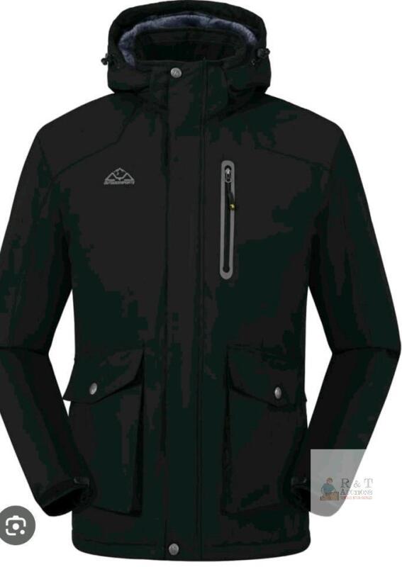 NEW OUTDOORSPORTS Men's Winter Parka, Size M, Black/Dark Gray, Fleece Lined, Adjustable Hood