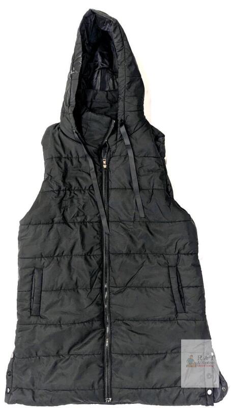 New Size LG/XL Women's 3/4 Length Sleeveless Hooded Puffer Vest