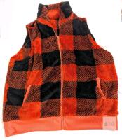 New Size XL Women's Stupidly Soft Fuzzy Sherpa-Style Plaid Zip-Up Vest