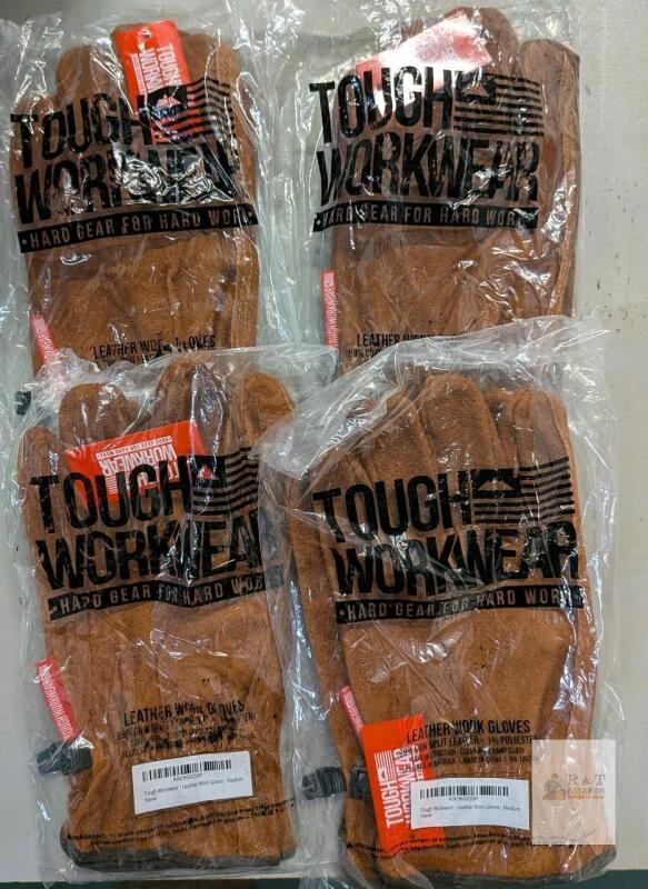 4 NEW Tough Workwear Leather Work Gloves, Medium, 4 Pairs, Heavy-Duty Split Leather