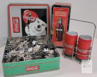 Coca-Cola Polar Bear Puzzle Tin, Soda Can Salt & Pepper Shaker Set, Locker Tin Collectible Lot