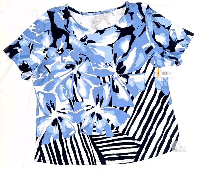 New Size 3XL Women's ALIA Spring Floral Tee, Cotton Blend
