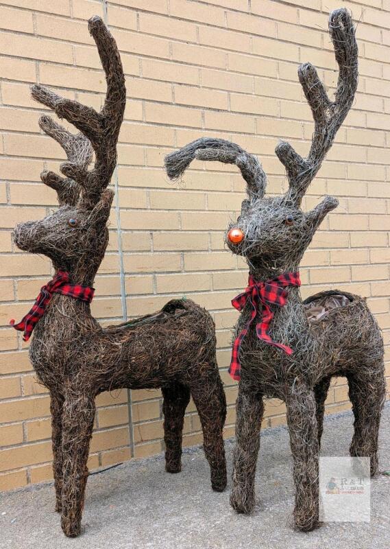 Set of 2 43" Outdoor Decorative Reindeer Planters with Red/Black Ribbons and Rudolph Red Nose