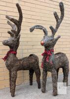 Set of 2 43" Outdoor Decorative Reindeer Planters with Red/Black Ribbons and Rudolph Red Nose