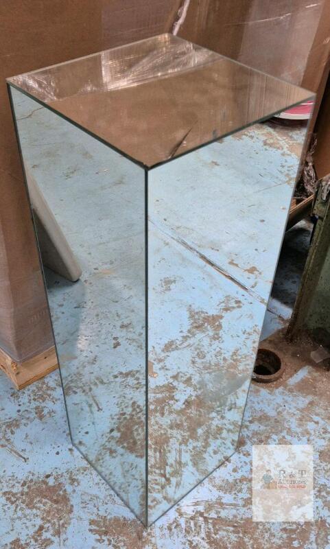 Mirrored Glass Display Pedestal 12"x12"x36", Square Plinth, Chipped Top Corner some chips present