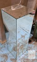 Mirrored Glass Display Pedestal 12"x12"x36", Square Plinth, Chipped Top Corner some chips present