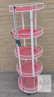 Round Rotating Retail Display Rack, 5-Tier, 53" Height, 30-36" Diameter, White/Pink