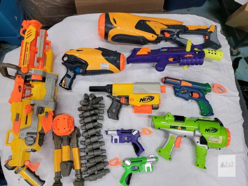 9 NERF Blasters . No Foam Darts Included