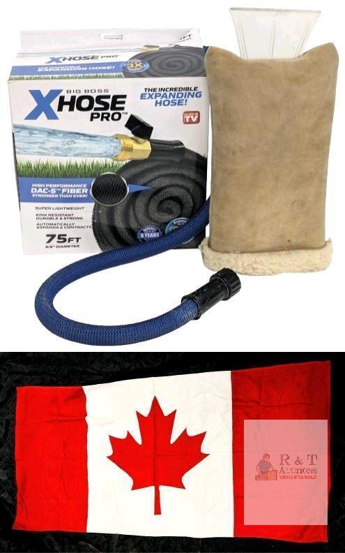 75ft Lomg Big Voss XHose Pro, Vintage Victory Caps Canada-Made Faux Shearling Covered Ice Scraper & As-New 30" &times; 60" Canada Flag Towel 100% Cotton