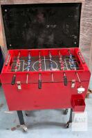 Red Rolling Foosball Table Cooler &ndash; 32"x16"x36", 80 Qt. Capacity, Casters, Handles, Bottle Opener- as is