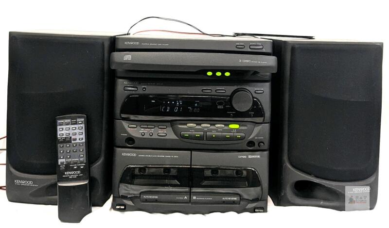 [Stuck CD Tray] Kenwood RXD-C3 Stereo Tuner Double Cassette 3-CD Changer With Remote Control, Antenna, 2 Speakers, Tested For Power
