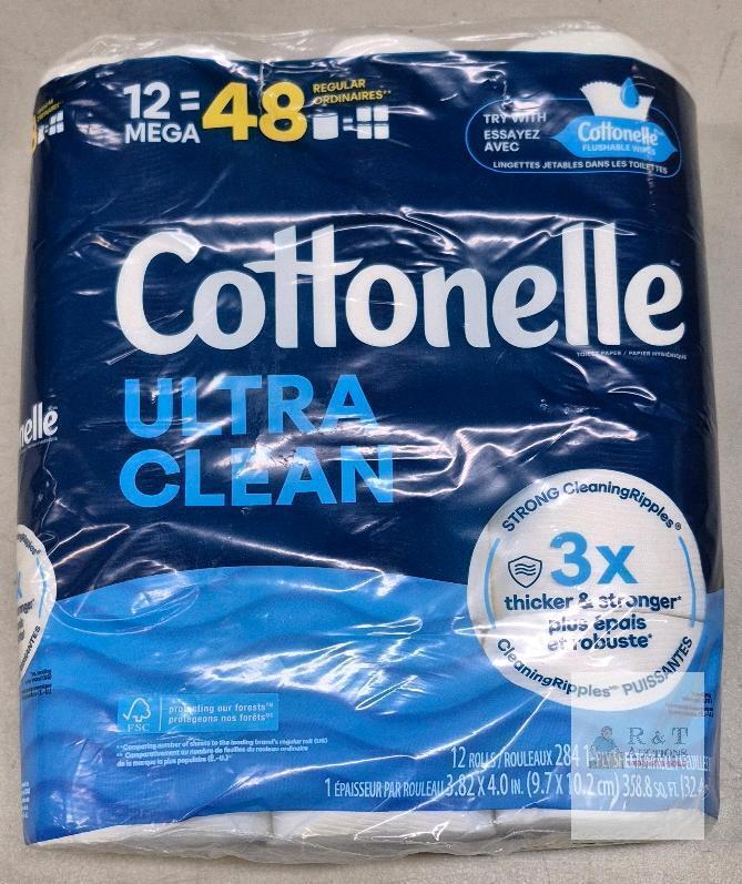 Cottonelle Ultra Clean 12 Mega Rolls Toilet Paper, 1-Ply, 284 Sheets per Roll