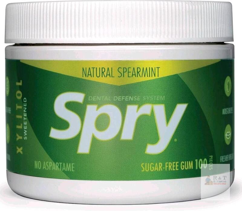 New SPRY Fresh Natural Xylitol Chewing Gum Dental Defense System - Aspartame-Free, Sugar-Free, Non-GMO, Gluten-Free (Spearmint, 100 Count - BB 05/2028)