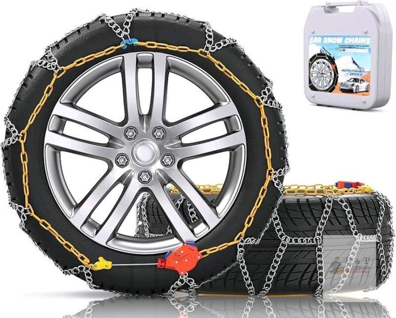 New [ HN90 ] Set of 2 Snow-Chains Auto Fixing 1 Min Quick Fit Easy Installation Tire-Chains, Portable Reusable Universal Emergency Tire Traction Chain for Passenger Car, Pickup Trucks and SUV