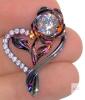 Gorgeous New Neo Chrome Oil Slick Rose Flower in Heart CZ Pendant on Multi Chromatic 18" Chain in Velvet Gift Box - 5
