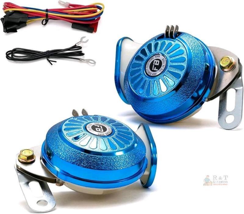 New Loud Car Horn Kit，3-Tone Train Horn with Different Sounds,130db High & Low Tone Truck Horns,12V Blue Fashion Dual Horns for Truck/Motorcycle/Car/E-Bike/SUV