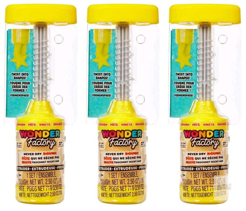 3 New Wonder Factory Never Dry Dough Extruder &ndash; Yellow, 71g ea