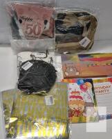 50th Birthday Party Decoration Kit - Banner, Garland, 6 Invitations, Gold Letter Stickers, Cards