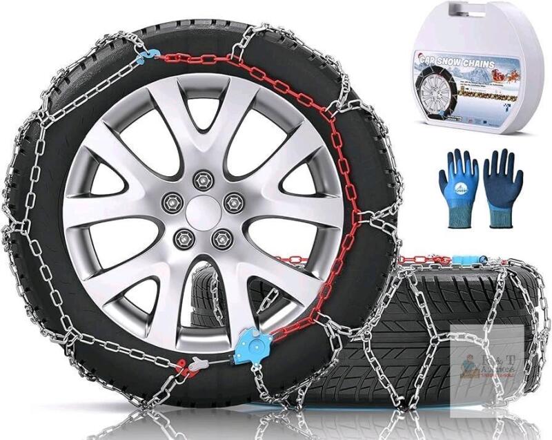 New [ XM110 ] Set of 2 Snow-Chains Auto Fixing 1 Min Quick Fit Easy Installation Tire-Chains, Portable Reusable Universal Emergency Tire Traction Chain for Passenger Car, Pickup Trucks and SUV