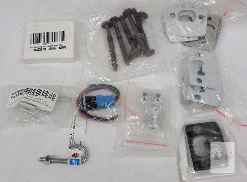 Assorted Hardware Lot: Lag Bolts, U-Bolt, Couplings, Switch, Brackets, RUJIAN Sign Kit (New)
