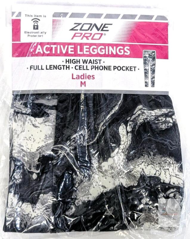 New Size MED Women's Zone Pro Ladies Active Leggings, Full Length, Cellphone Pocket, Marbled Design