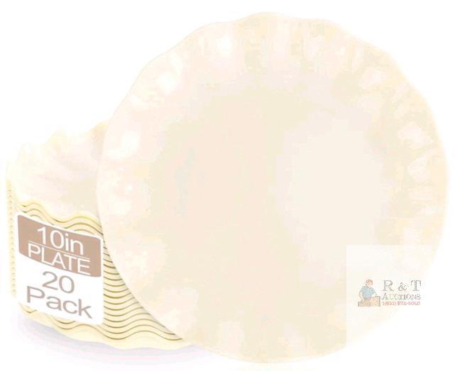 20 New Beige Plastic Plates Reusable 10 Inch - Unbreakable Plastic Dessert Plates - Scalloped Cake Plate for Weddings Camping Party Outdoor Picnics Dishwasher Safe BPA Free