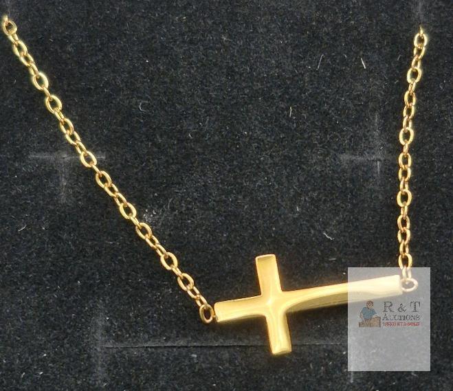 Jewigo Gold-Tone Stainless Steel Cross Necklace with 22" Cable Chain and Lobster Clasp