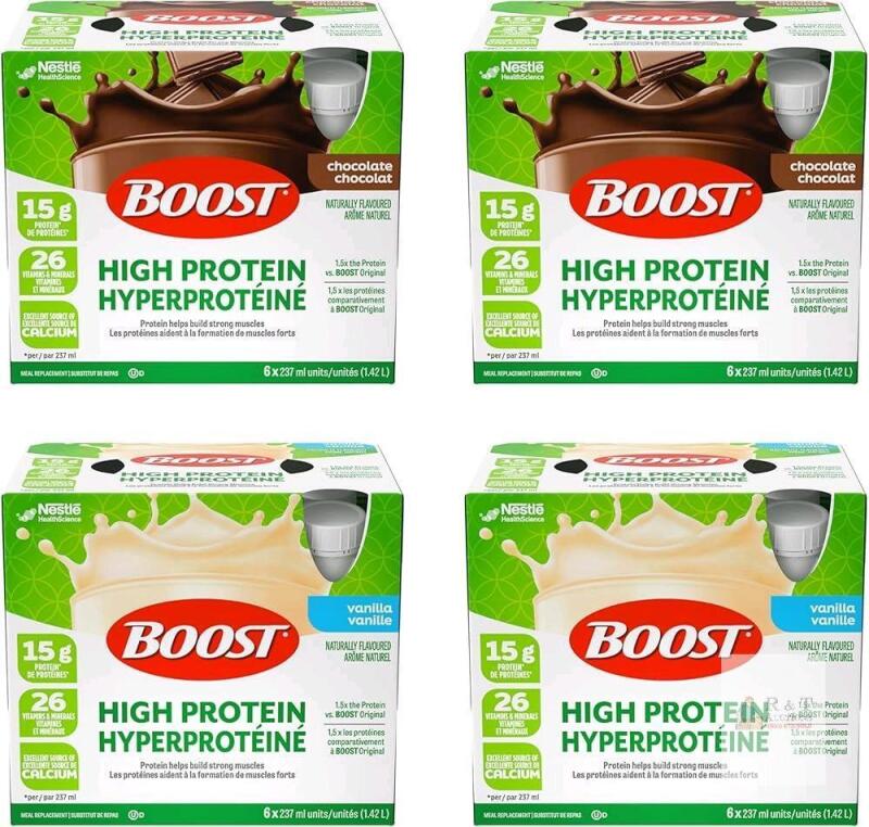 New BOOST 15g Protein Meal Replacement Drink, Chocolate and Vanilla Variety Pack, 6x237ml, Case Pack of 4, exp 2026/OC/14