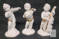 Porcelain Cherub Musician Figurines Set, 5" Tall, Gold Accents, Made in Japan &ndash; Trio