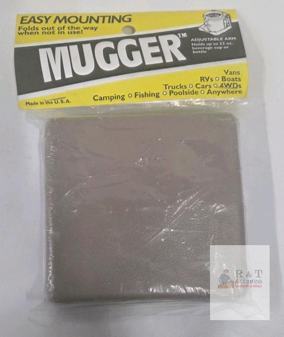 MUGGER Folding Cup Holder &ndash; Adjustable Arms, Holds Up to 32 oz, Surface Mount, Factory Sealed