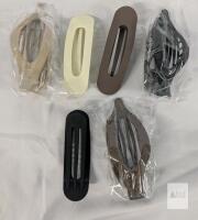 new Set of 6 Matte Plastic Hair Clips ‒ Banana & Alligator Barrettes, Black Beige Brown Ivory Colors