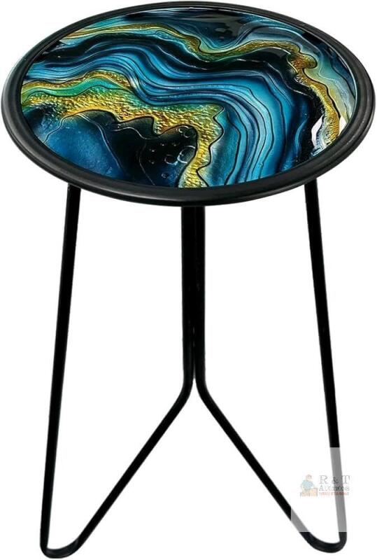 New LIFFY Patio Side Tables,12" Indoor Outdoor Metal Side Table with Glass Tabletop,Round Decorative Plant Stand & Accent Table for Garden, Yard, Balcony, Backyard, Porch