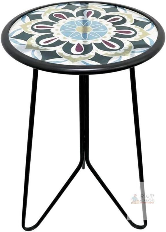 New LIFFY 12" Indoor / Outdoor Round Glass Accent Table with Metal Frame, Home Decorative Plant Stand & End Table Outside for Patio, Garden, Yard, Kitchen, Porch