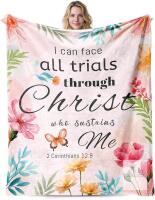 New Religious Scripture Christian flower Blanket 60"&times; 50", "I can face all trials through Christ who sustains me, 2 Corinthians 12:9" , For Religious Birthdays Baptism Confirmation Spiritual +