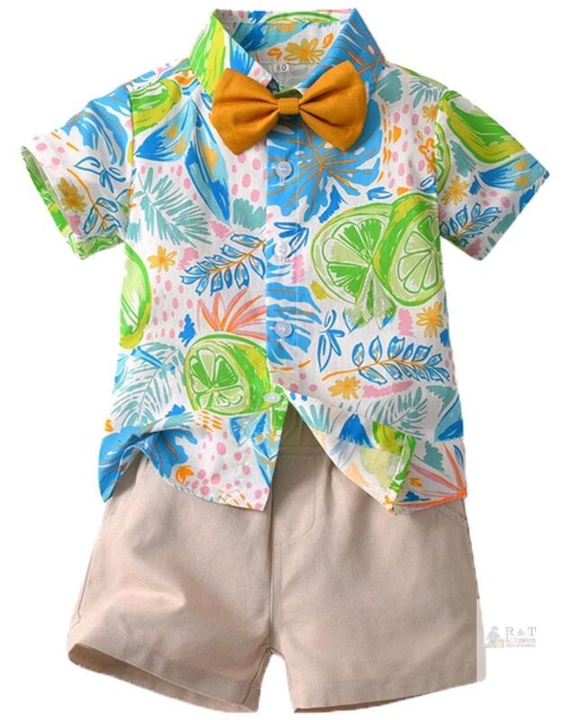 New Size 100 (4yrs) Unisex Toddler 3pc Hawaiian Outfit With Removable Bow Tie