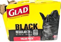 Glad Black Trash Bags, 74L Capacity, 100 Pack, 26x33 in, Unscented, Made in Canada