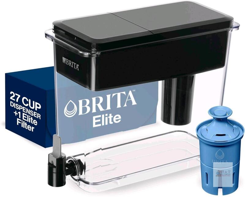 New Brita 27 Cup Elite Filter Dispenser, Reduces 30+ Contaminants including Lead and Microplastics, Filter lasts 6 months, UltraMax, Black