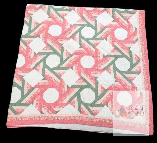 Vintage Handmade 82" &times; 79" Quilt, Pinwheel Patterns, Some Discoloration Present
