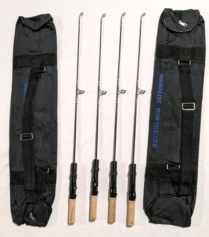 4 New Ice Fishing Rods + 2 Shoreline Downrigger Rod Cases.