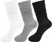 New 3-Pack Size MED 7-10yrs Girls' Coziwill Slouch Socks Girls Black, Grey & White