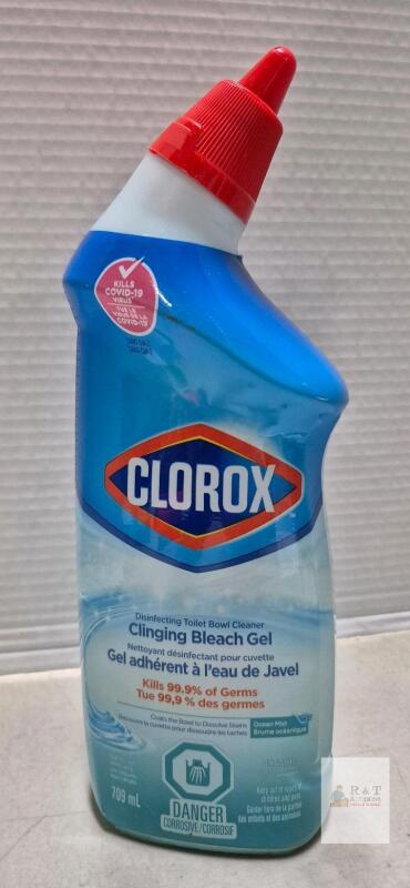 Clorox Clinging Bleach Gel Toilet Bowl Cleaner, Ocean Mist, Kills 99.9% of Germs, 709mL