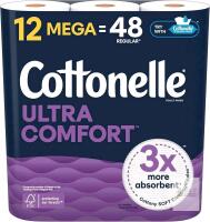 New Cottonelle Toilet Paper, 12 Mega Rolls = 48 Regular Rolls, Ultra Comfort, Soft Bathroom Tissue, 244 Sheets per Roll