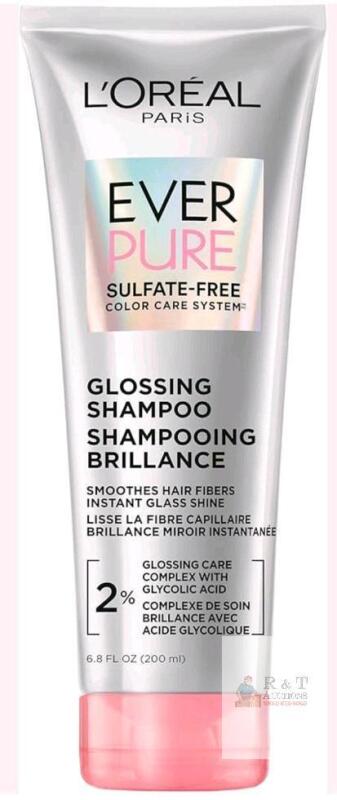 New L'Oreal Paris Glossing Sulfate Free Shampoo with Glycolic Acid, Hair Care for Glossy and Shiny Hair for Dull, Dry Hair, EverPure, 200 ml