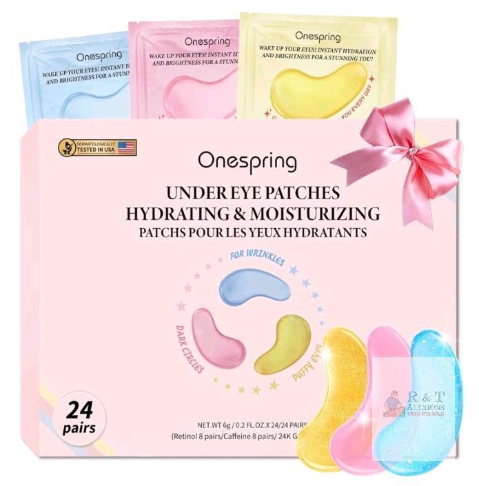 New Onespring Eye Masks (24 Pairs), Caffeine, 24K Gold and 1% Retinol Under Eye Patches for Puffy Eyes, Dark Circles & Fine Lines, Eye Gels Pads for Refreshing and Revitalizing - Under Eye Skin Care