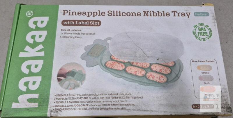 Haakaa Pineapple Silicone Nibble Tray, 9 Compartments, 9.5 ml Each, Pea Green