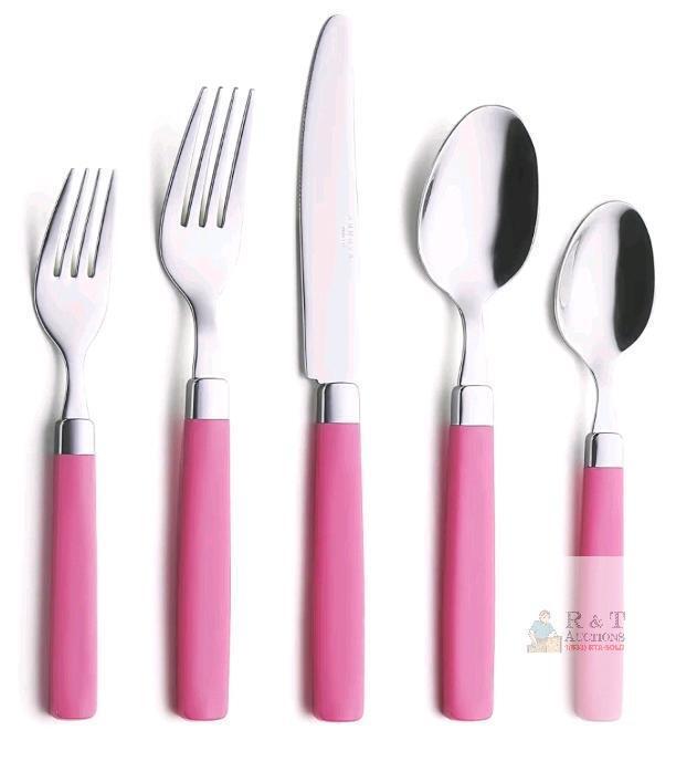New ANNOVA 20 Pieces Stainless Steel Flatware/Cutlery Set - Color Handles - 4 x Dinner Forks, 4 x Salad Forks, 4 x Dinner Knives, 4 x Dinner Spoons, 4 x Dessert Spoons (Pink, 20 Pieces)